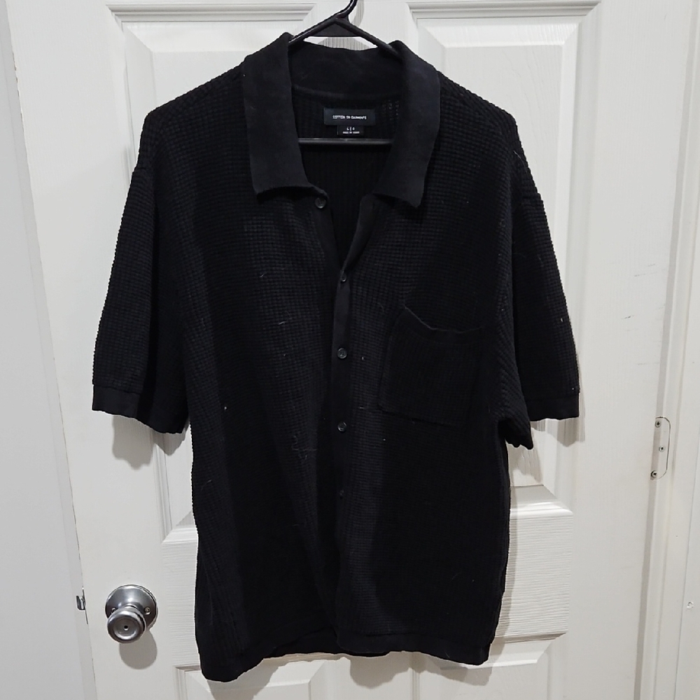 Cotton On Garments Men’s Black Waffle Knit Button Front Shirt Size Large